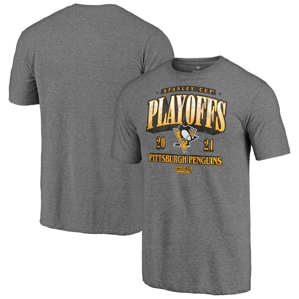 Pittsburgh Penguins T-Shirt Men's Large Gray 2021 Stanley Cup Playoffs Tri-Blend